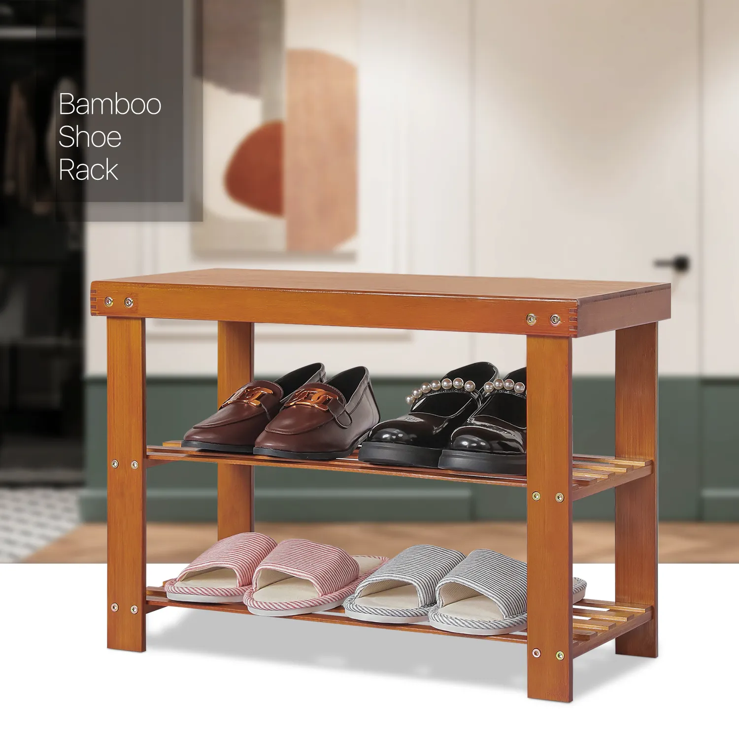 Shoe Rack Organizer - Changing Bench - 2 Tier - Brown